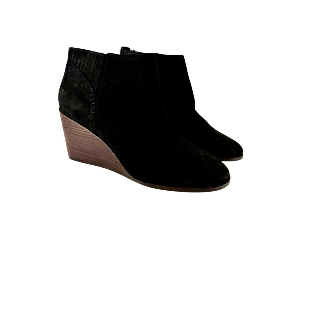 Lucky Brand Zorla Black Suede Wedge Ankle Bootie Womens Size 10M NWOB‎